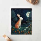 Oranje en witte konijn in het maanlicht notitiekaartje (Voorkant / Achterkant in situ)