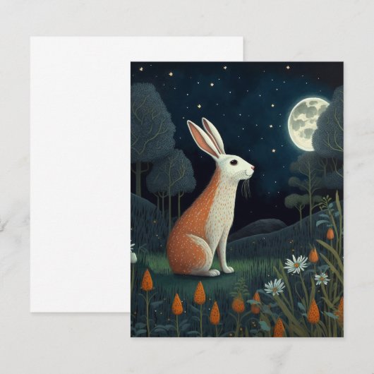 Oranje en witte konijn in het maanlicht notitiekaartje (Voorkant / Achterkant)