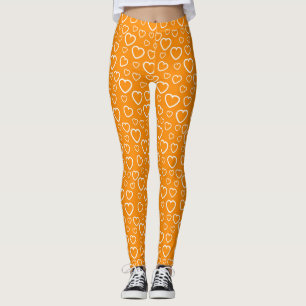 Oranje en Witte Liefdes Hartjes Patroon Leggings