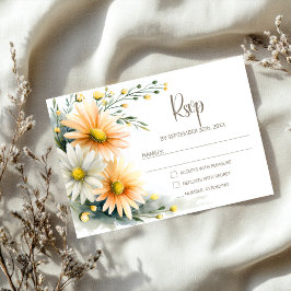 Oranje en Witte Madeliefjes Huwelijks RSVP Kaartje
