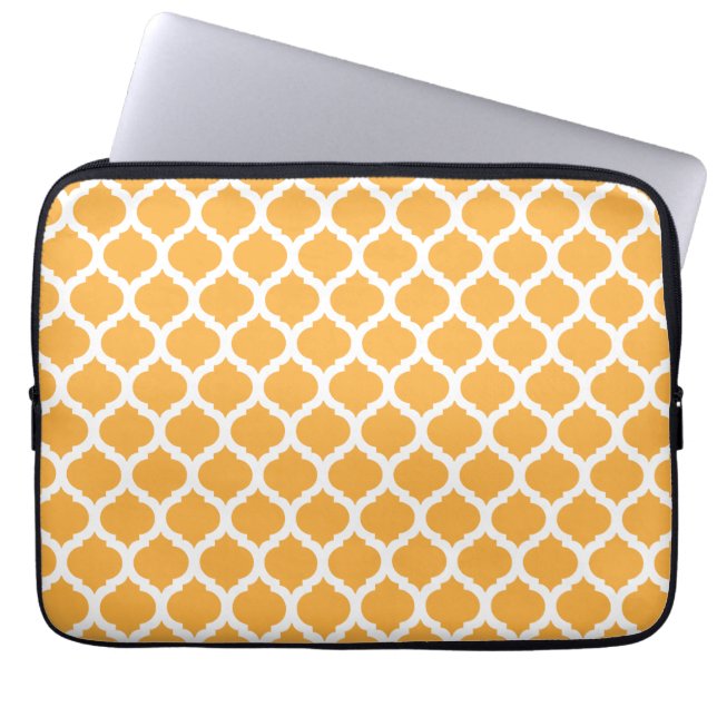 Oranje en witte Marokkaanse laptophoes Laptop Sleeve (Voorkant)