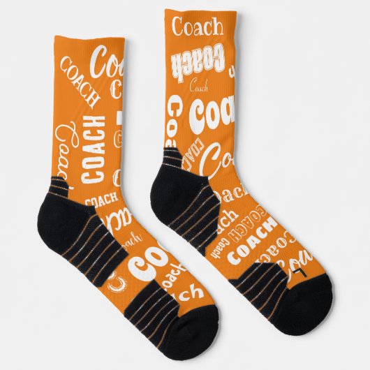 Oranje en witte, persoonlijke Coach Gift Name Art Sokken (Rechts)