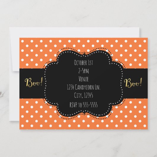Oranje en witte Polka Dot Halloween Uitnodigingen (Achterkant)