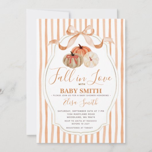 Oranje en witte pompoen Herfst in liefde Baby show Kaart (Voorkant)