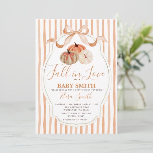 Oranje en witte pompoen Herfst in liefde Baby show Kaart (Staand voorkant)