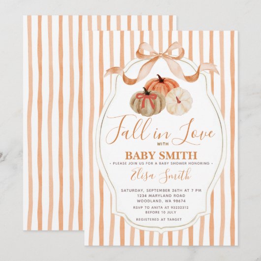 Oranje en witte pompoen Herfst in liefde Baby show Kaart (Voorkant / Achterkant)