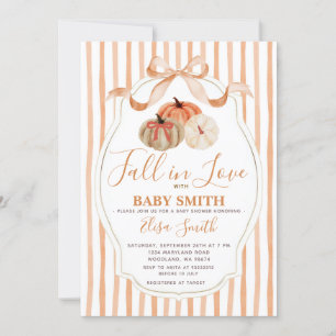 Oranje en witte pompoen Herfst in liefde Baby show Kaart