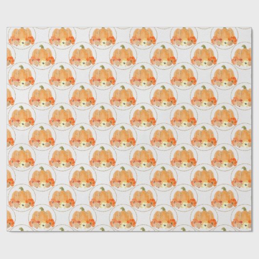 Oranje en witte pompoen in goudcirkels cadeaupapier (Vlak)