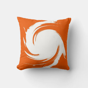 Oranje en witte Retro Swirl Schilderen Abstracte K Kussen