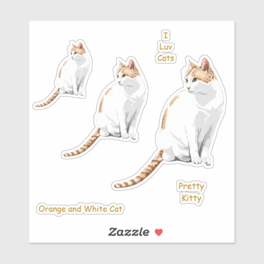 Oranje en witte schattige kat Stickers (Vel)