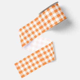 Oranje en witte Schotse ruit Satijnen lint