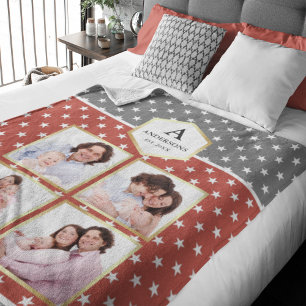 Oranje en witte sterren Patroonfotocollage Fleece Deken