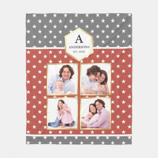 Oranje en witte sterren Patroonfotocollage Fleece Deken (Voorkant)