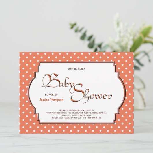 Oranje en witte Stippen Baby Shower Kaart (Staand voorkant)