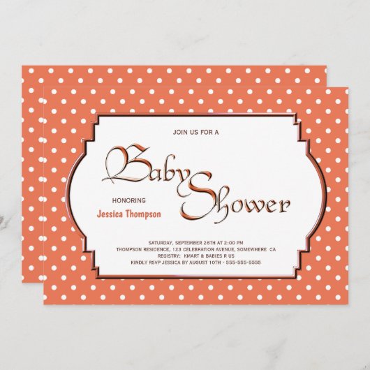 Oranje en witte Stippen Baby Shower Kaart (Voorkant / Achterkant)