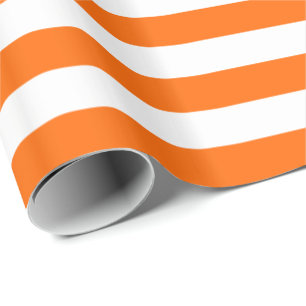 Oranje en witte streep cadeaupapier
