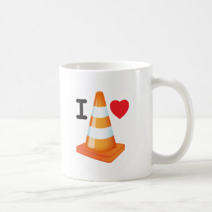 Oranje en witte streep verkeer kegel liefde hart koffiemok
