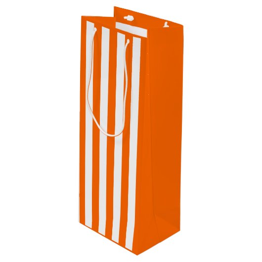 Oranje en witte streep wijn cadeautas (Voorkant Gekanteld)