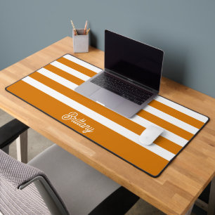 Oranje en witte streepjespatroon gepersonaliseerd bureaumat