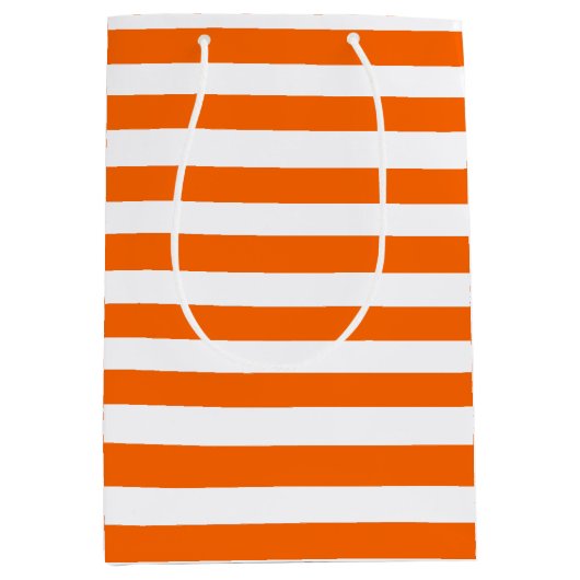 Oranje en witte strepen medium cadeauzakje (Voorkant)