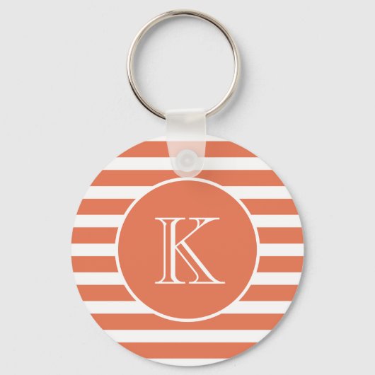 Oranje en witte strepen met monogram sleutelhanger (Voorkant)