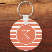 Oranje en witte strepen met monogram sleutelhanger (Voorkant)