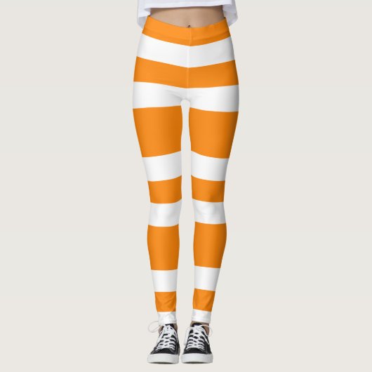 Oranje en witte strepen patroon Halloween Leggings (Voorkant)