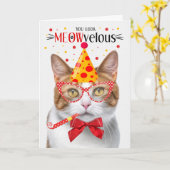 Oranje en witte Tabby Cat MEOWvelous Verjaardag Kaart (Gele Bloem)