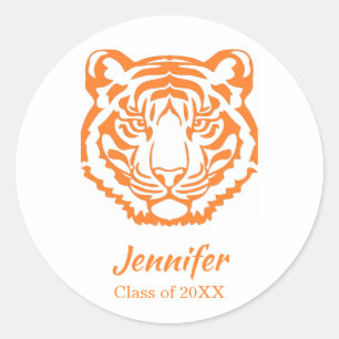 Oranje en Witte Tijgers Mascotte Afstuderen Ronde Sticker