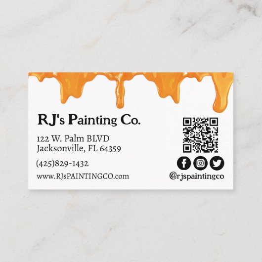 Oranje en witte verf druppels professionele schild visitekaartje (Achterkant)