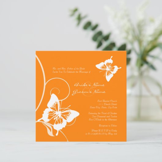 Oranje en witte vlinderwedstrijd kaart (Staand voorkant)