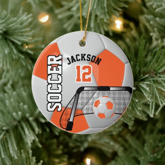 Oranje en witte voetbal keramisch ornament (Boom)