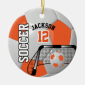 Oranje en witte voetbal keramisch ornament (Voorkant)