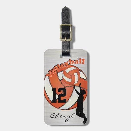 Oranje en witte volleybal bagagelabel (Voorkant verticaal)