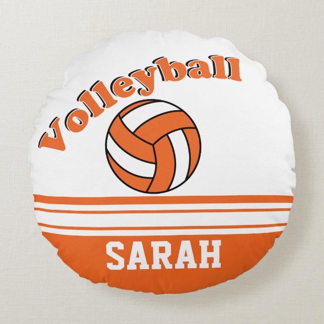 Oranje en witte volleybal | Personaliseren Rond Kussen (Voorkant)