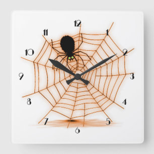 Oranje en witte wandklok van Halloween Spider Web