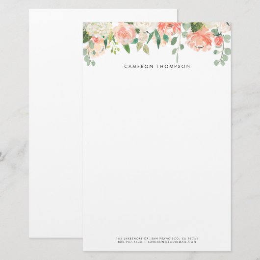 Oranje en witte Waterverf hortensia's en pioenen Briefpapier (Voorkant / Achterkant)