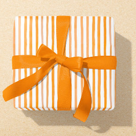 Oranje en witte Waterverf Stripe Cadeaupapier