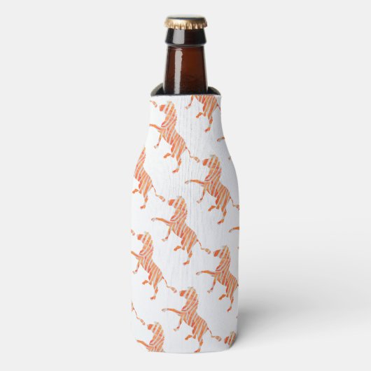 Oranje en witte zebra silhouet flesjeskoeler (Fles Voorkant)