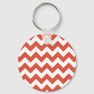 Oranje en witte zigzag sleutelhanger