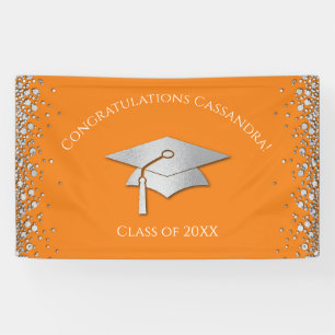 Oranje en Zilver Afstuderen Spandoek