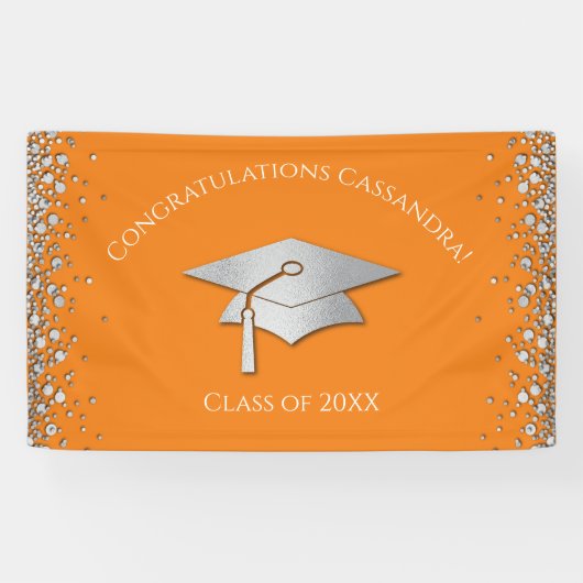 Oranje en Zilver Afstuderen Spandoek (Horizontaal)