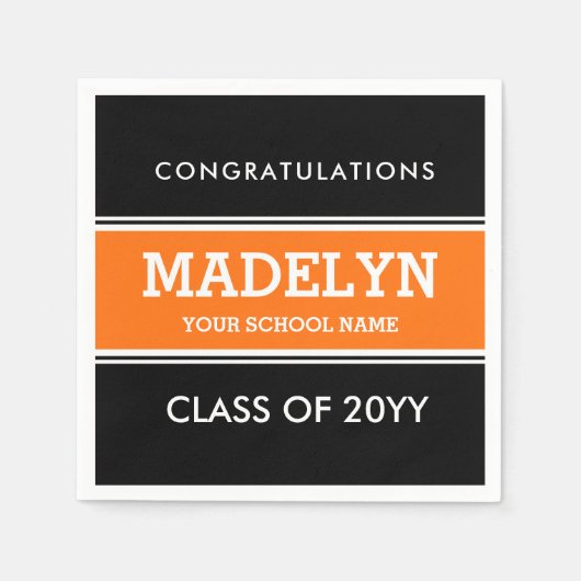 Oranje en zwart aangepast Afstuderen Napkins Servet (Voorkant)