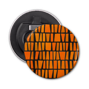 Oranje en zwart-afrikaans stammenpatroon button flesopener