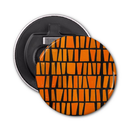 Oranje en zwart-afrikaans stammenpatroon button flesopener (Voorkant)
