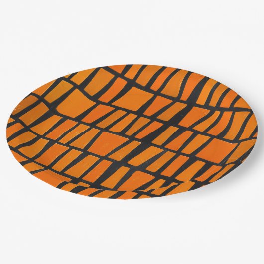 Oranje en zwart-afrikaans stammenpatroon papieren bordje (Gekanteld)