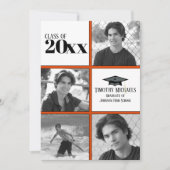 Oranje en zwart Afstudeerder uitnodiging, steen 7  Kaart (Voorkant)