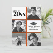 Oranje en zwart Afstudeerder uitnodiging, steen 7  Kaart (Staand voorkant)