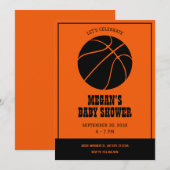 Oranje en zwart basketbal BABY SHOWER uitnodiging (Voorkant / Achterkant)