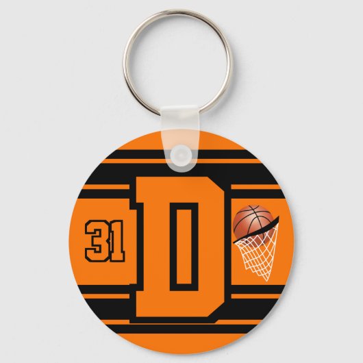 Oranje en zwart Basketball Letter en Number Sleutelhanger (Voorkant)
